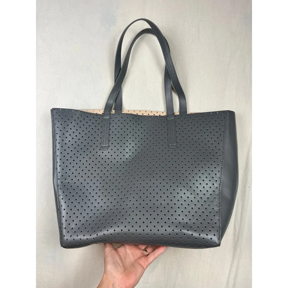 J.Crew Perforated Faux Leather Tote Bag Gray Laser Cut E8013 NEW